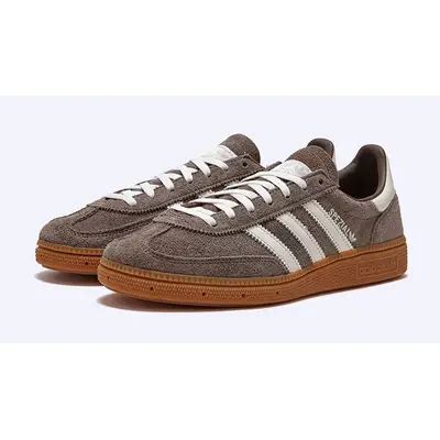 adidas originals handball spezial gum sole trainers in brown and white.